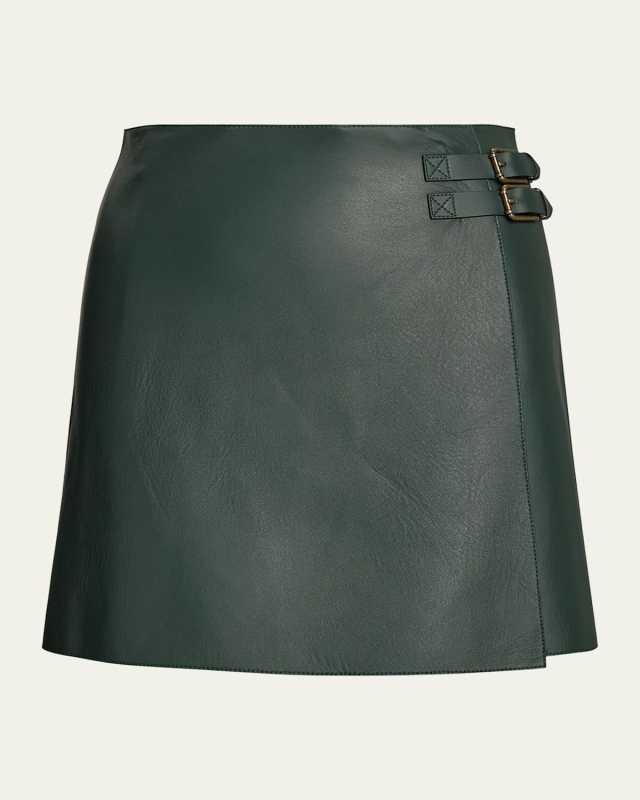 Kyler Belted Leather Skirt